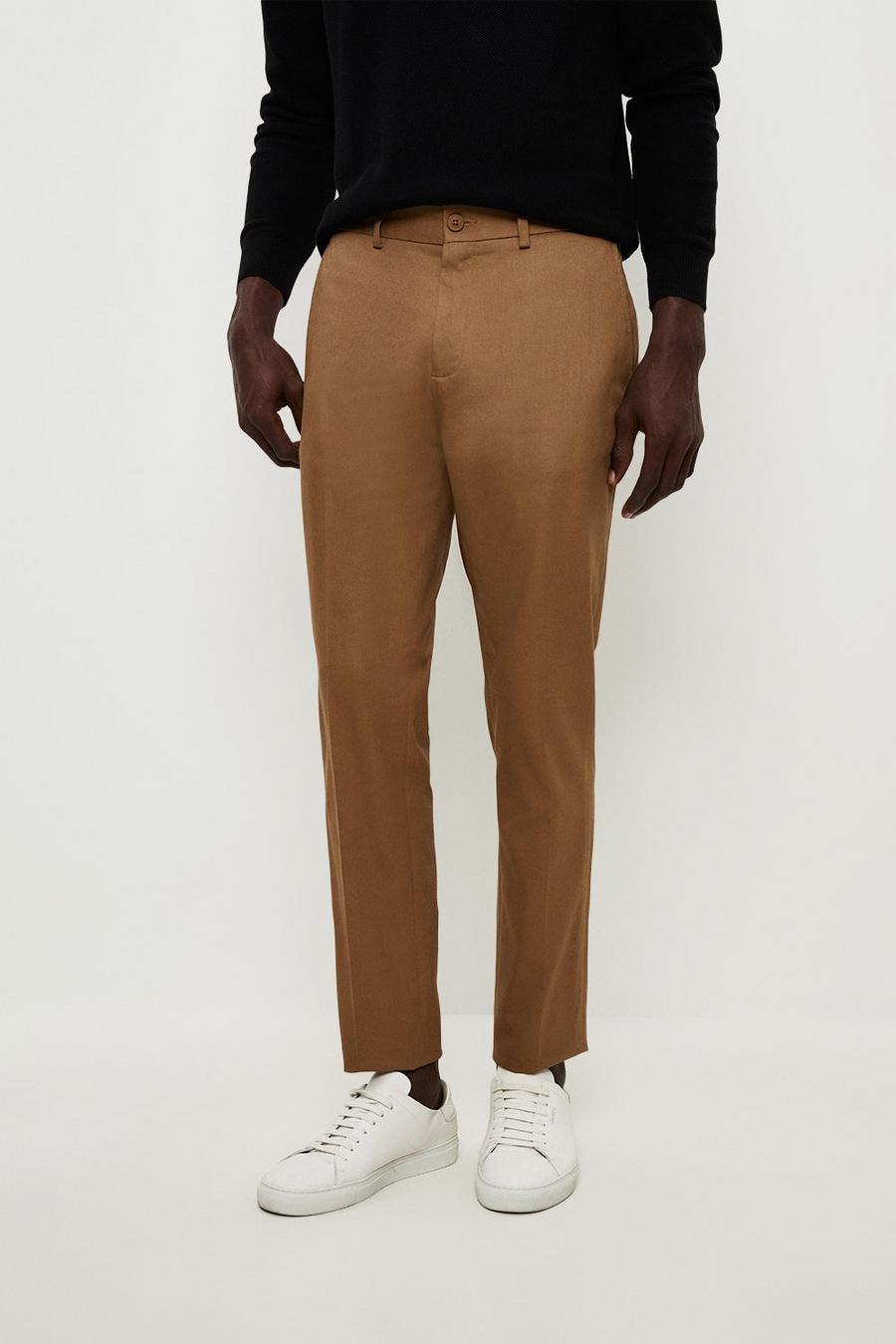 Slim Fit Brown Pleat Front Trousers