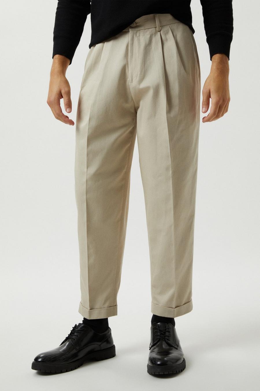 Tapered Fit Stone Pleat Front Trousers