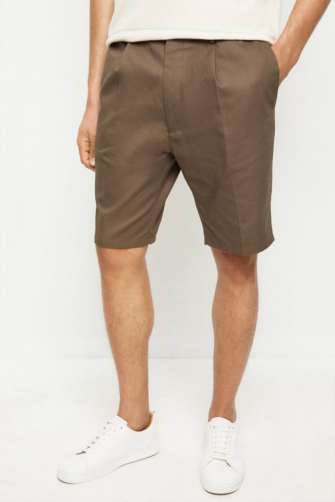 Neutral Smart Pleat Front Shorts image number 1