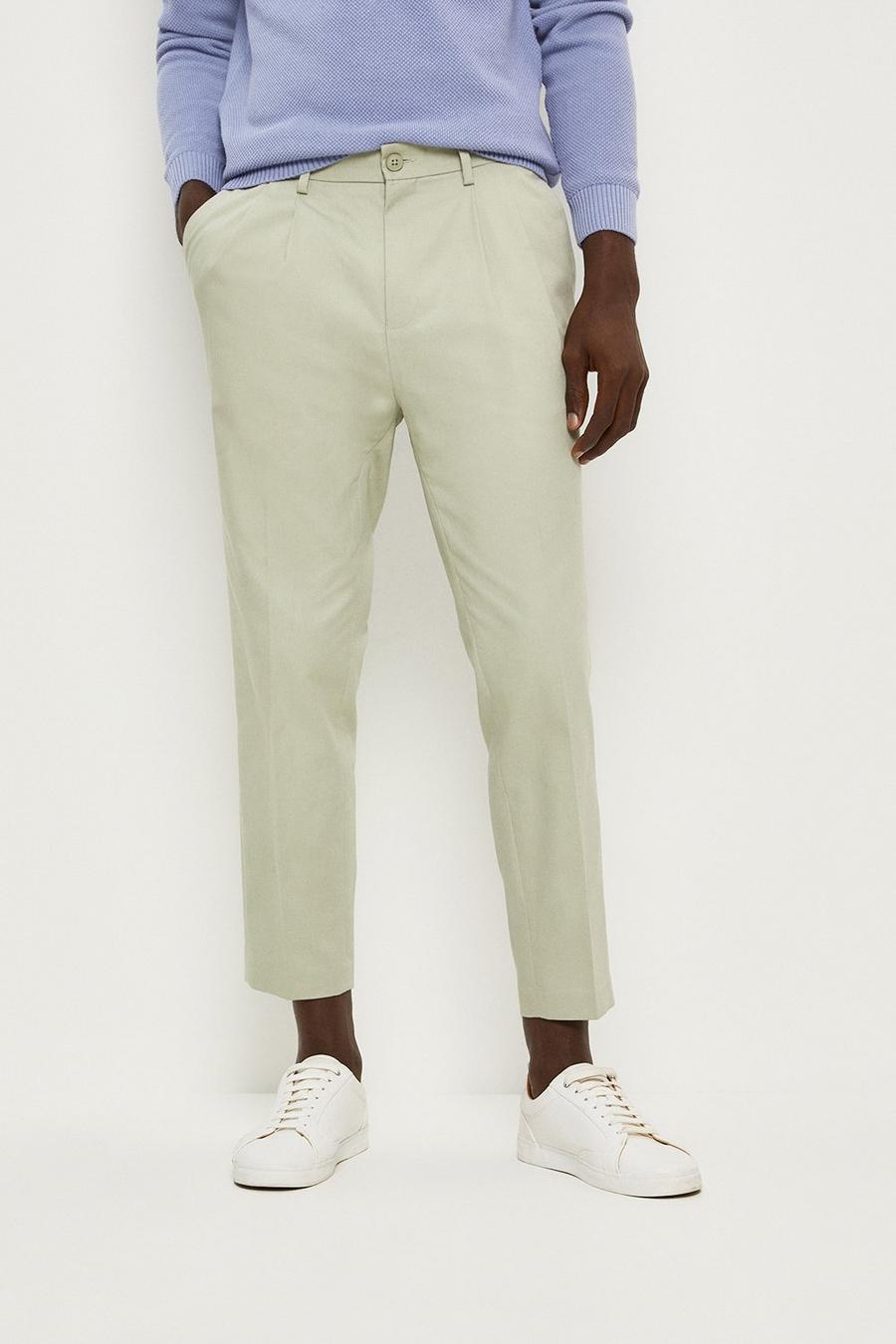 Slim Fit Light Green Pleat Front Smart Chinos