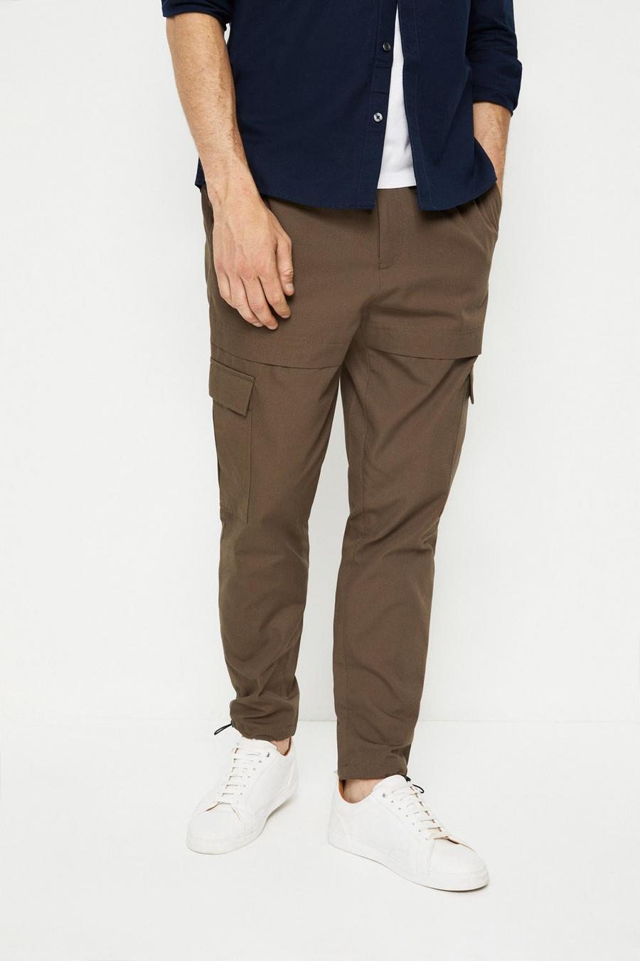 Tapered Fit Brown Cargo Trousers