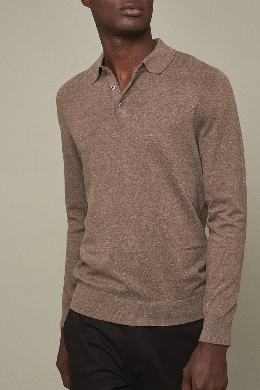 Cotton Rich Beige Marl Knitted Polo Shirt