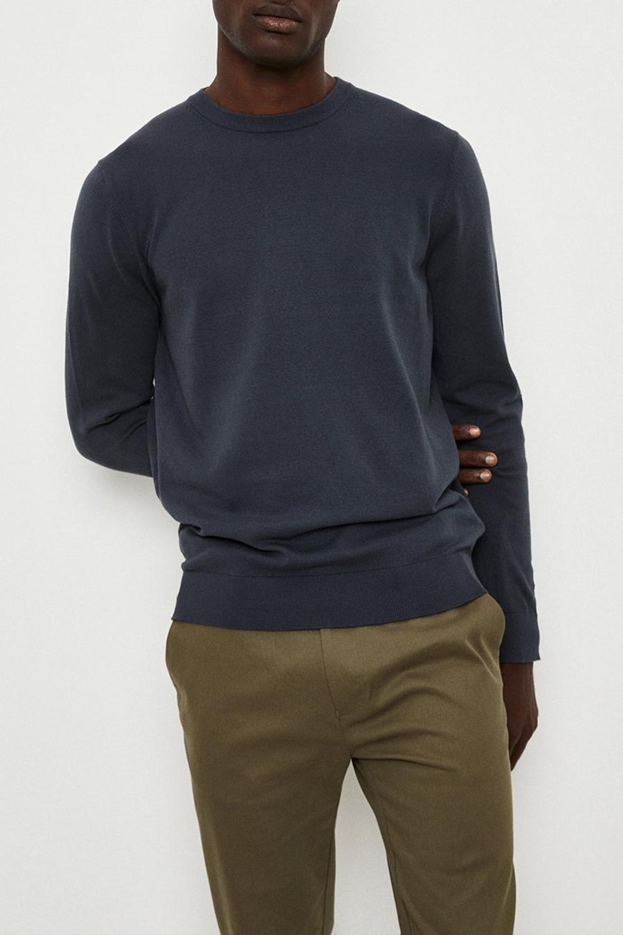 Cotton Rich Petrol Blue Knitted Crew Neck Jumper