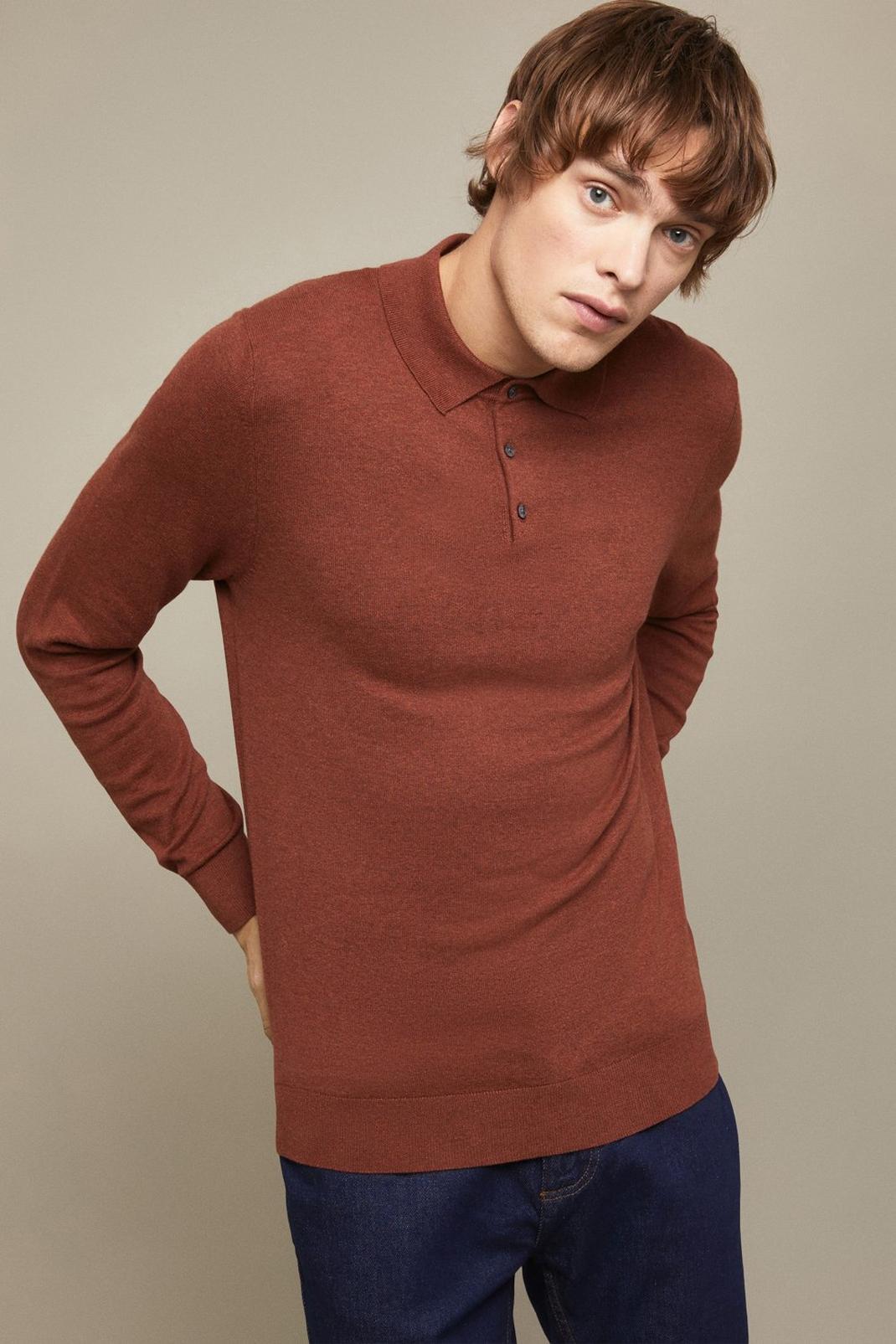 Cotton Rich Ginger Knitted Polo Shirt image number 1