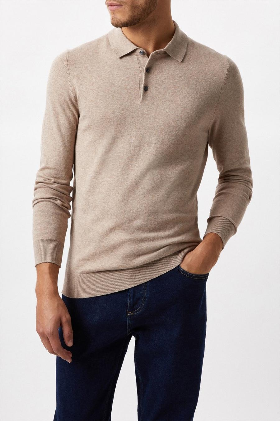 Cotton Rich Stone Knitted Polo Shirt