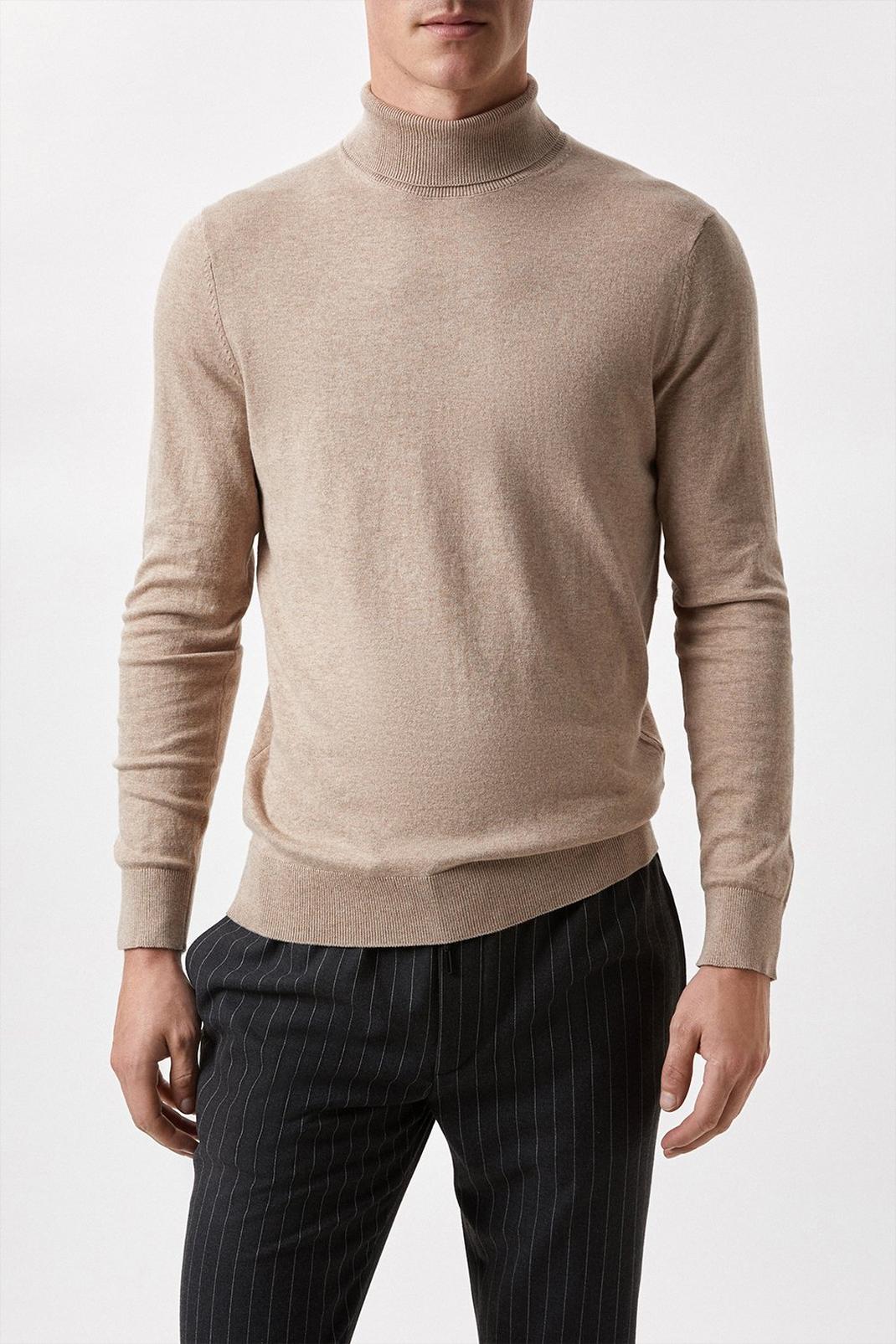 Cotton Rich Stone Knitted Roll Neck Jumper image number 1