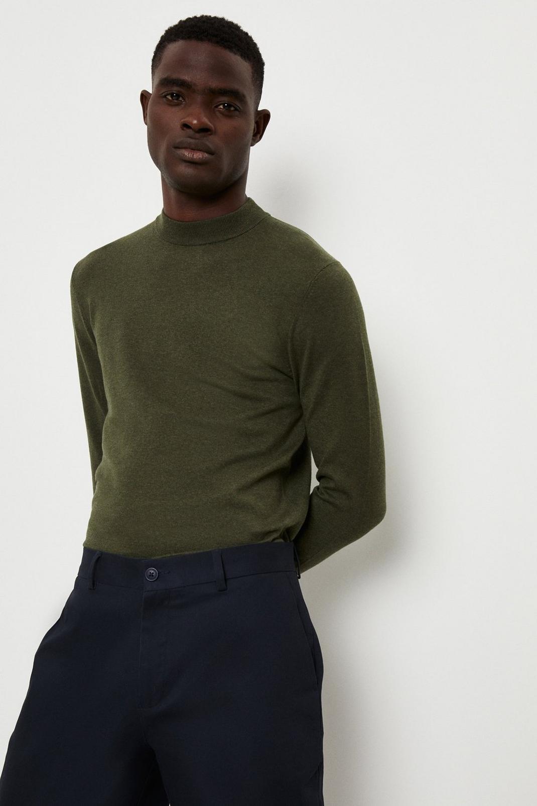 Cotton Rich Khaki Knitted Turtle Neck Jumper image number 1