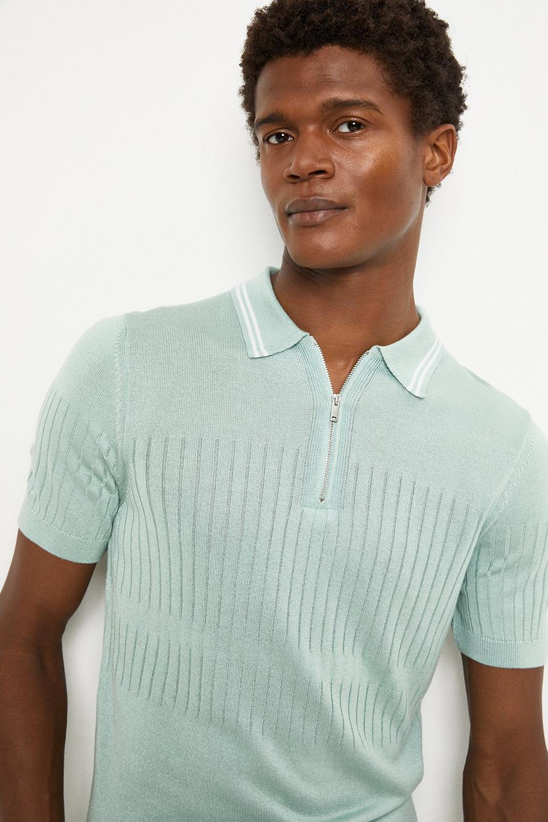 Slim Fit Mint Tipped Knitted Polo image number 1