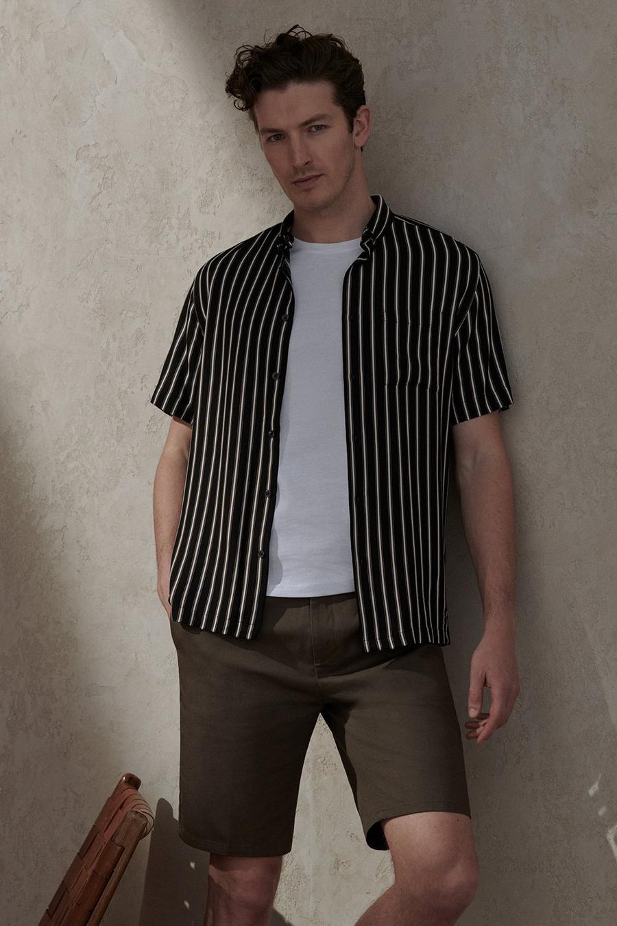 Black Short Sleeve Stripe Shirt