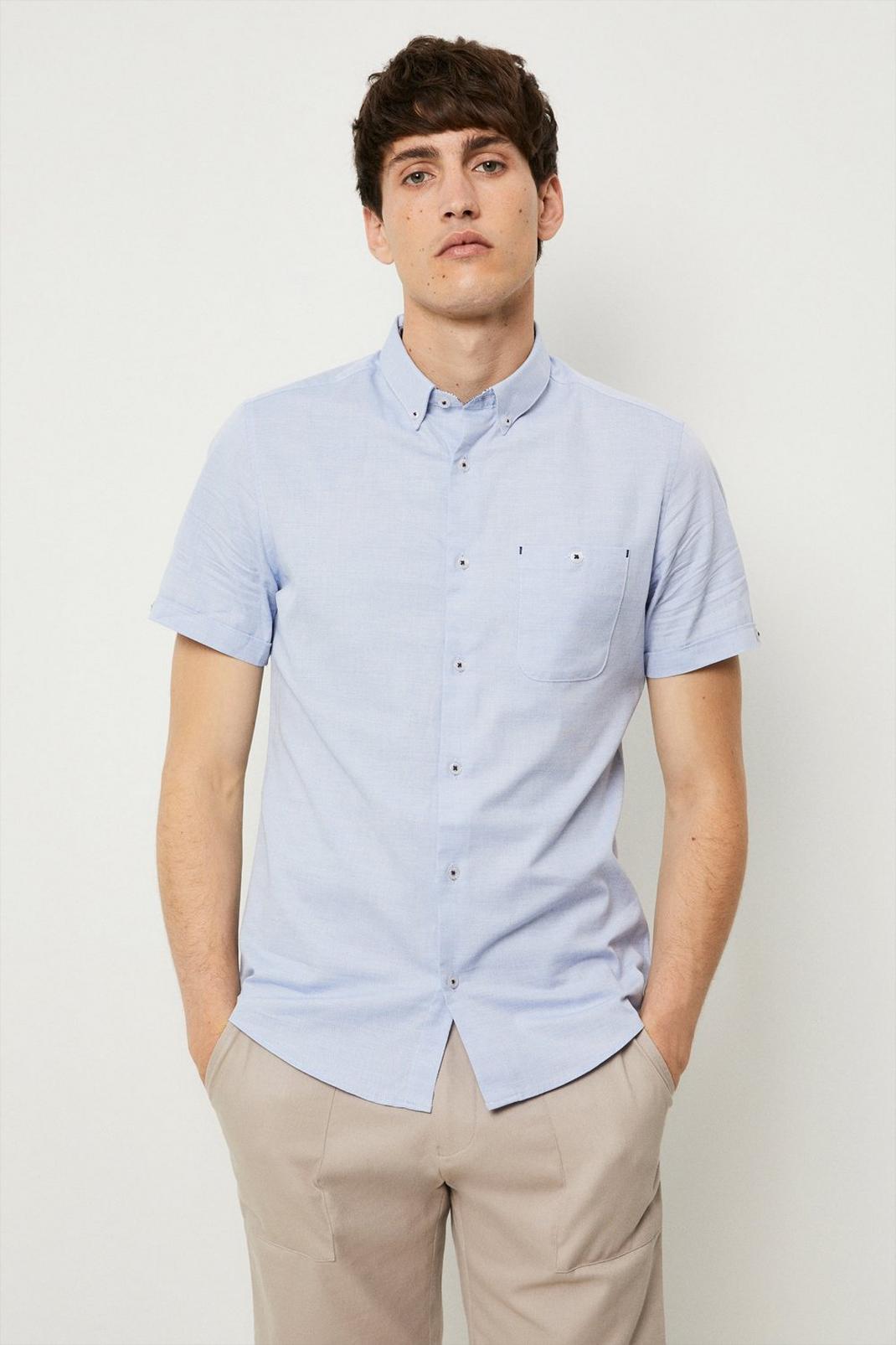 Short Sleeve Textured Blue Shirt image number 1