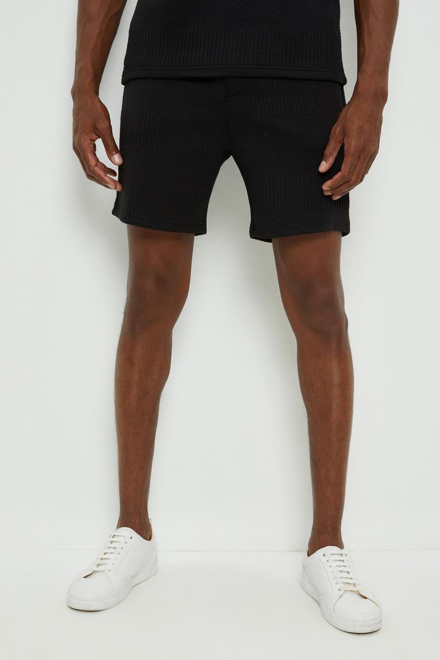 Black Ribbed Herringbone Shorts