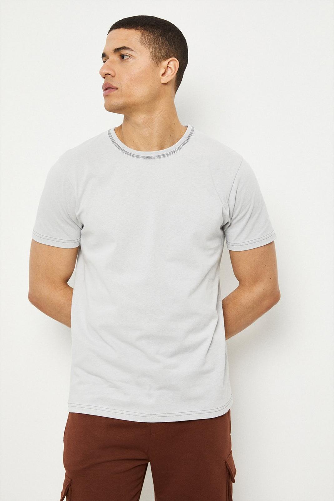 Regular Fit Grey Contrast Stitch T-shirt image number 1