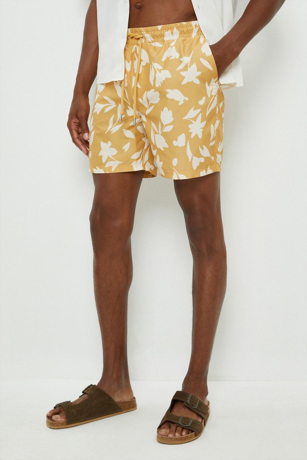 Yellow Shadow Floral Swim Shorts image number 1