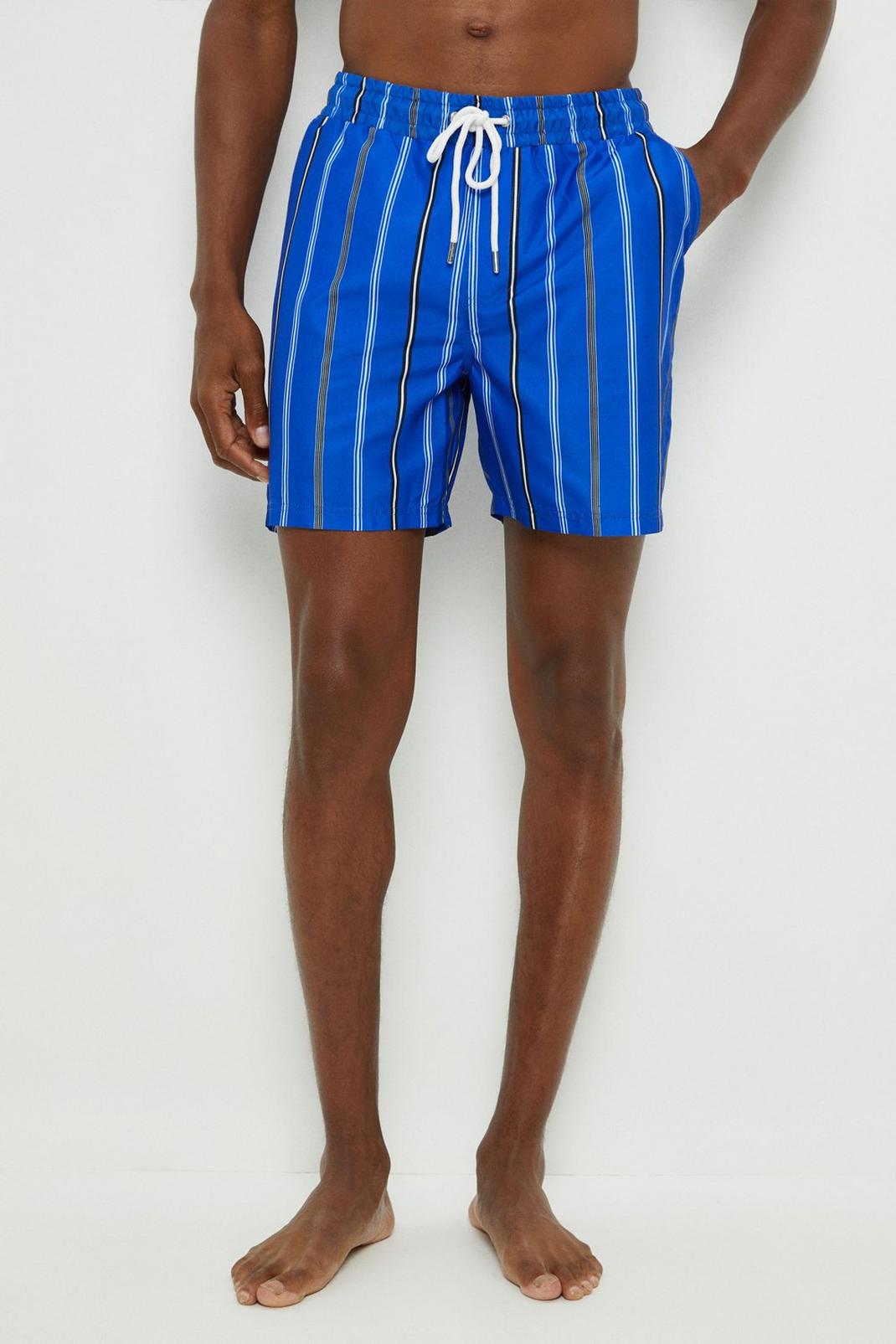 Mid blue Cobalt Sport Stripe Swim Shorts image number 1