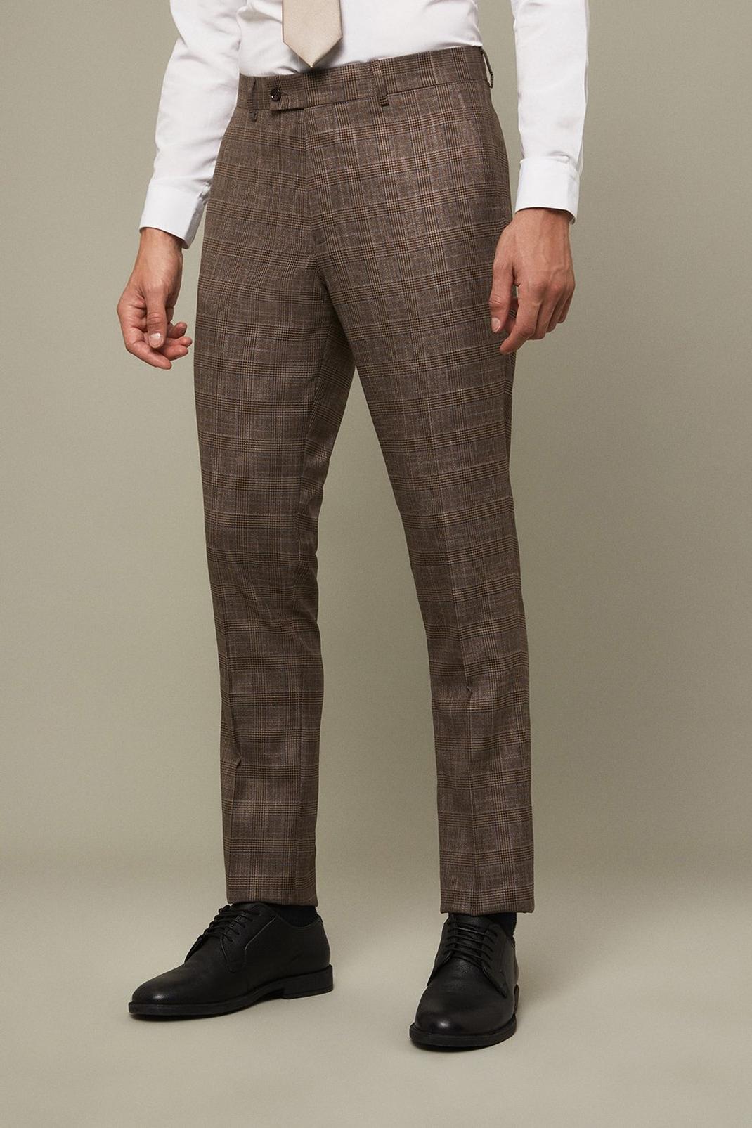 Skinny Fit Neutral Check Suit Trouser image number 1