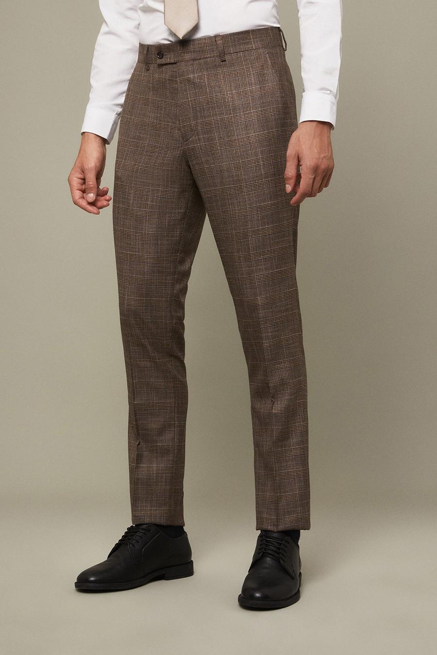 Skinny Fit Neutral Check Suit Trouser