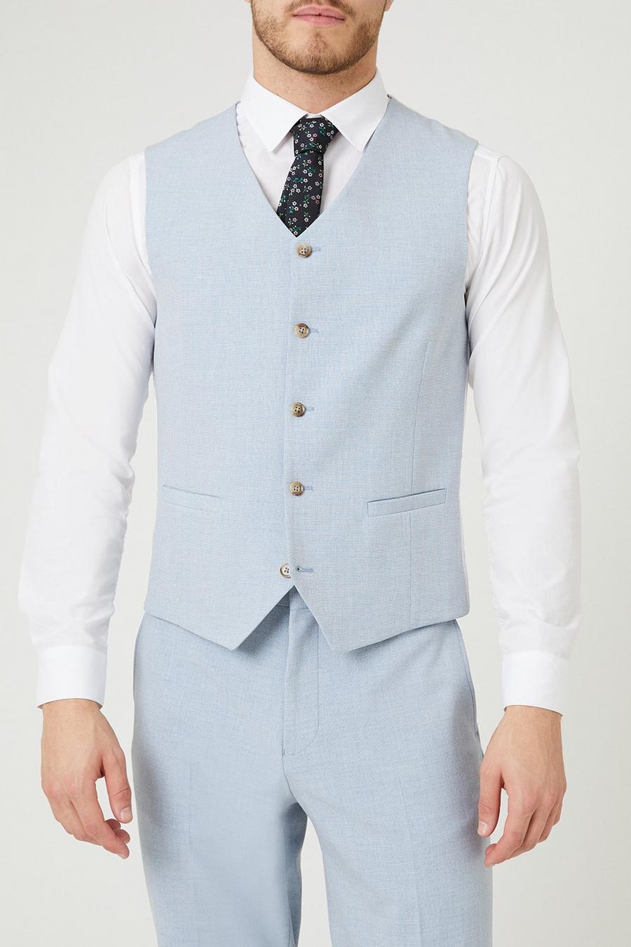 Tailored Fit Pale Blue End On End Waistcoat