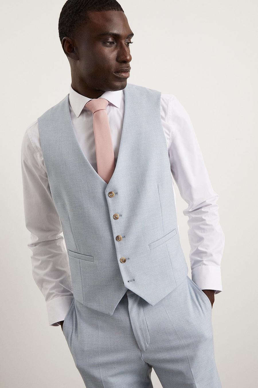 Skinny Fit Pale Blue End On End Waistcoat