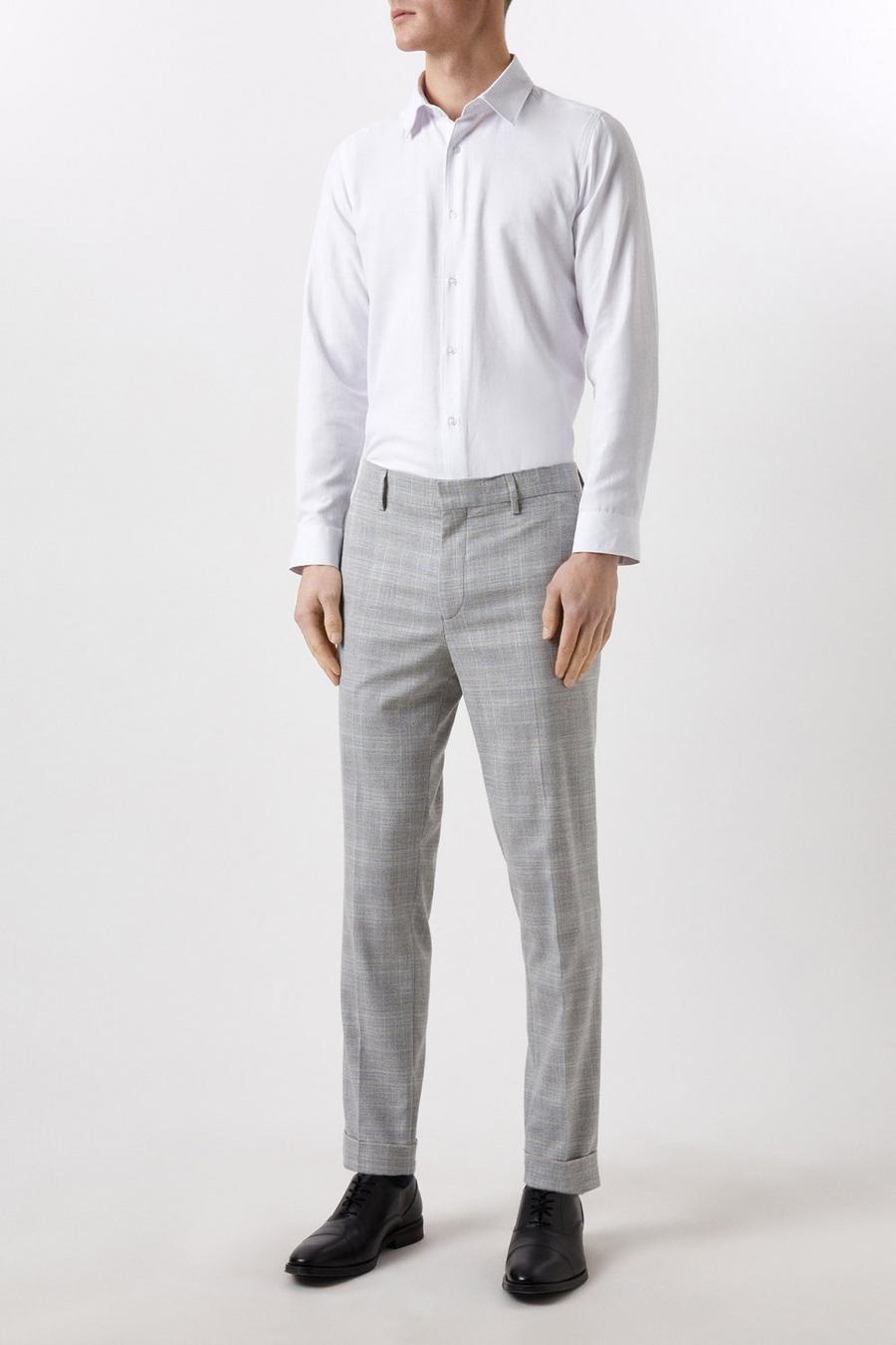 Slim Fit Grey Textured Check Suit Trousers