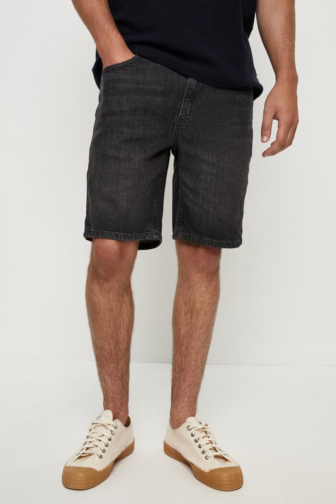 Mid blue Relaxed Charcoal Denim Shorts  image number 1