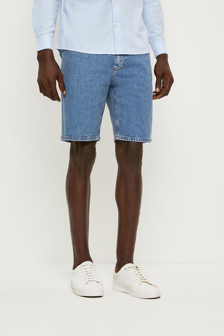 Slim Fit Mid Blue Wash Denim Shorts