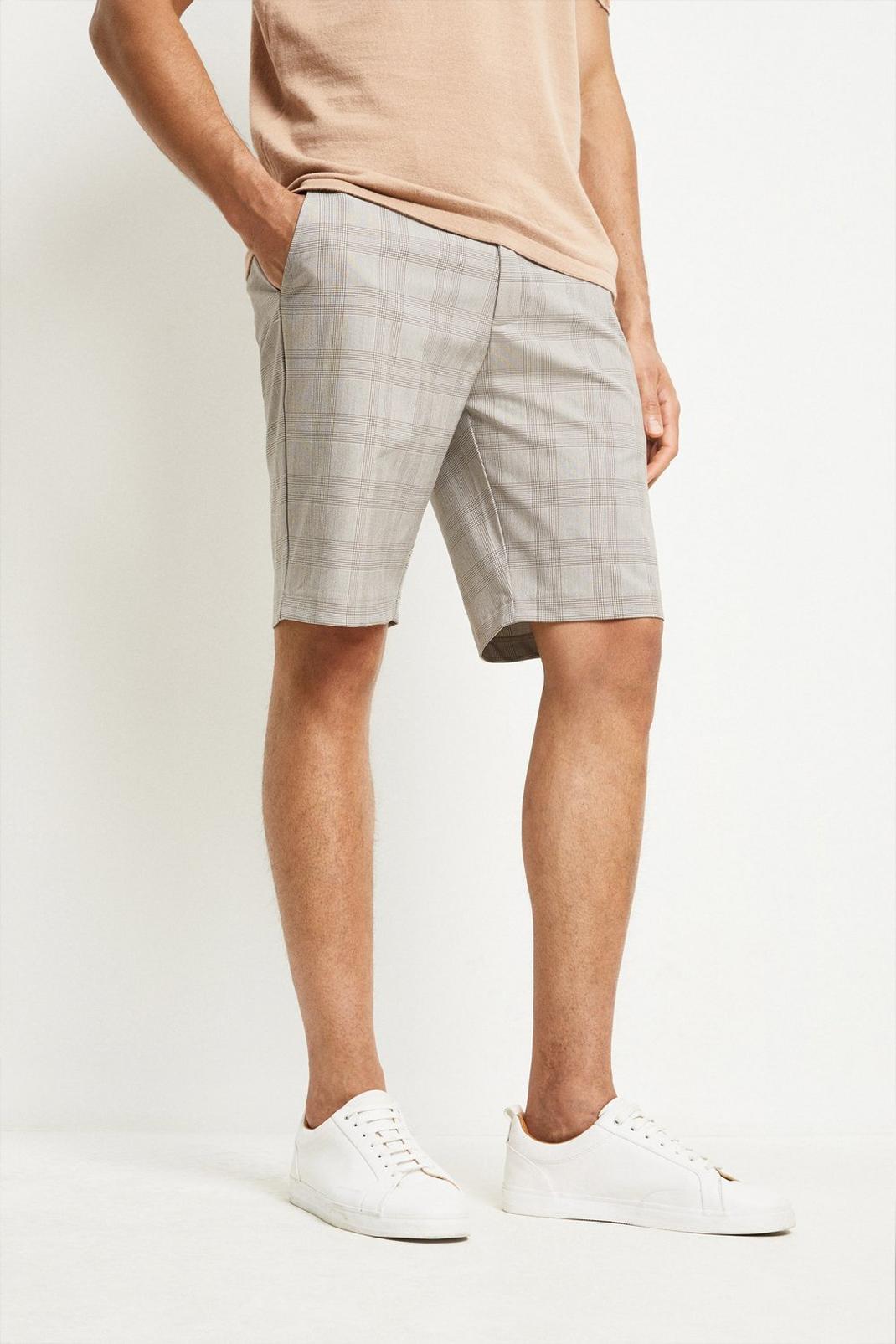 Brown Neutral Check Chino Shorts image number 1