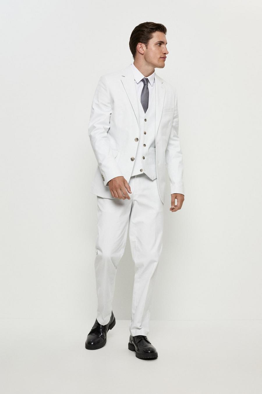 Slim Fit Pale Grey Cotton Stretch Three -Piece Suit