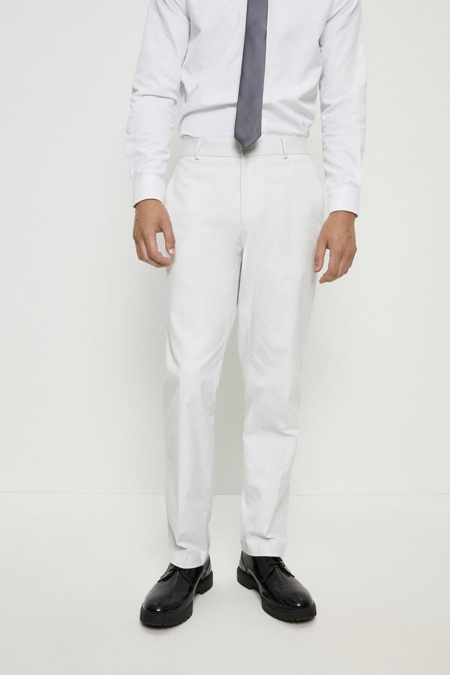 Slim Fit Pale Grey Cotton Stretch Suit Trousers
