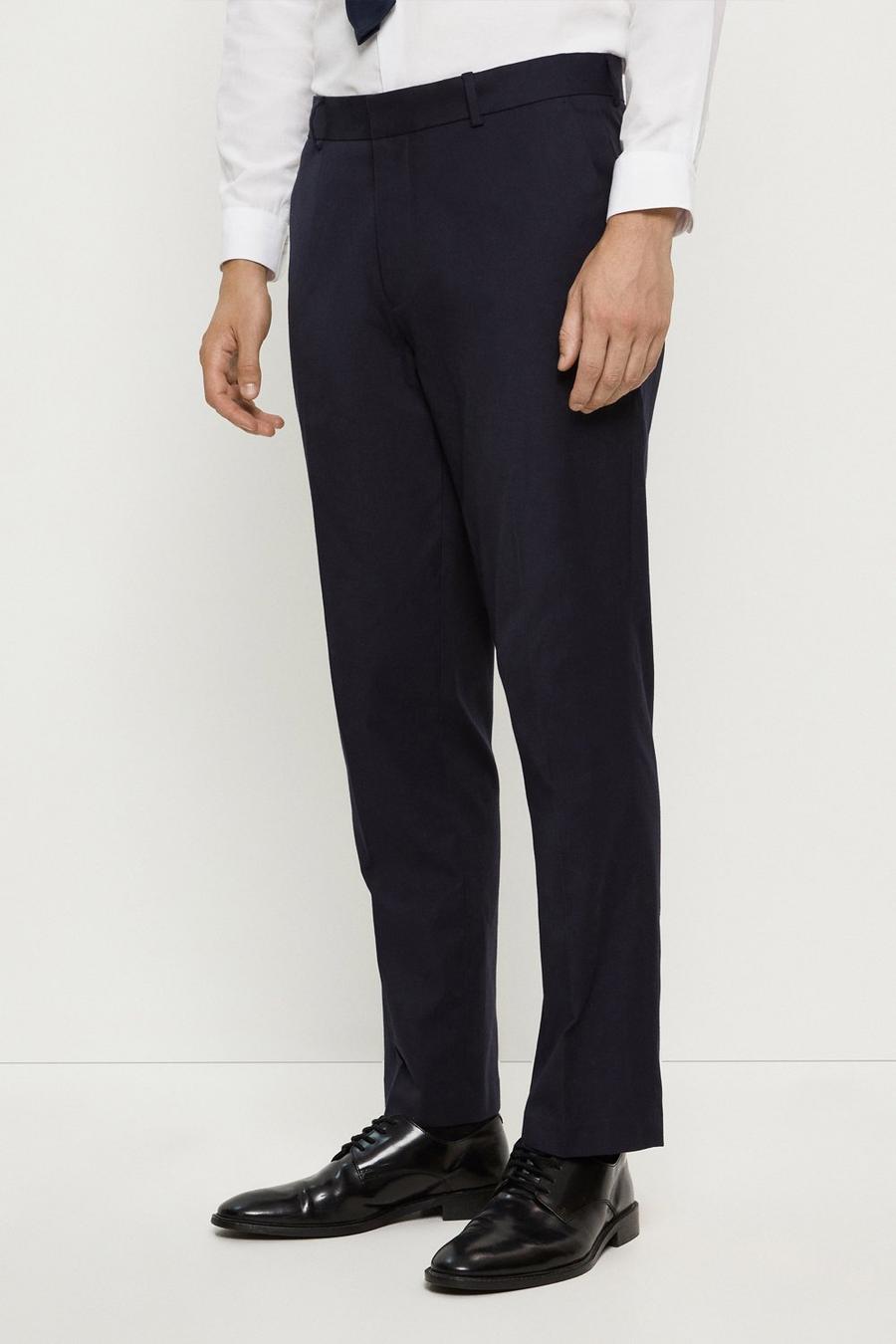 Slim Fit Navy Cotton Stretch Suit Trousers
