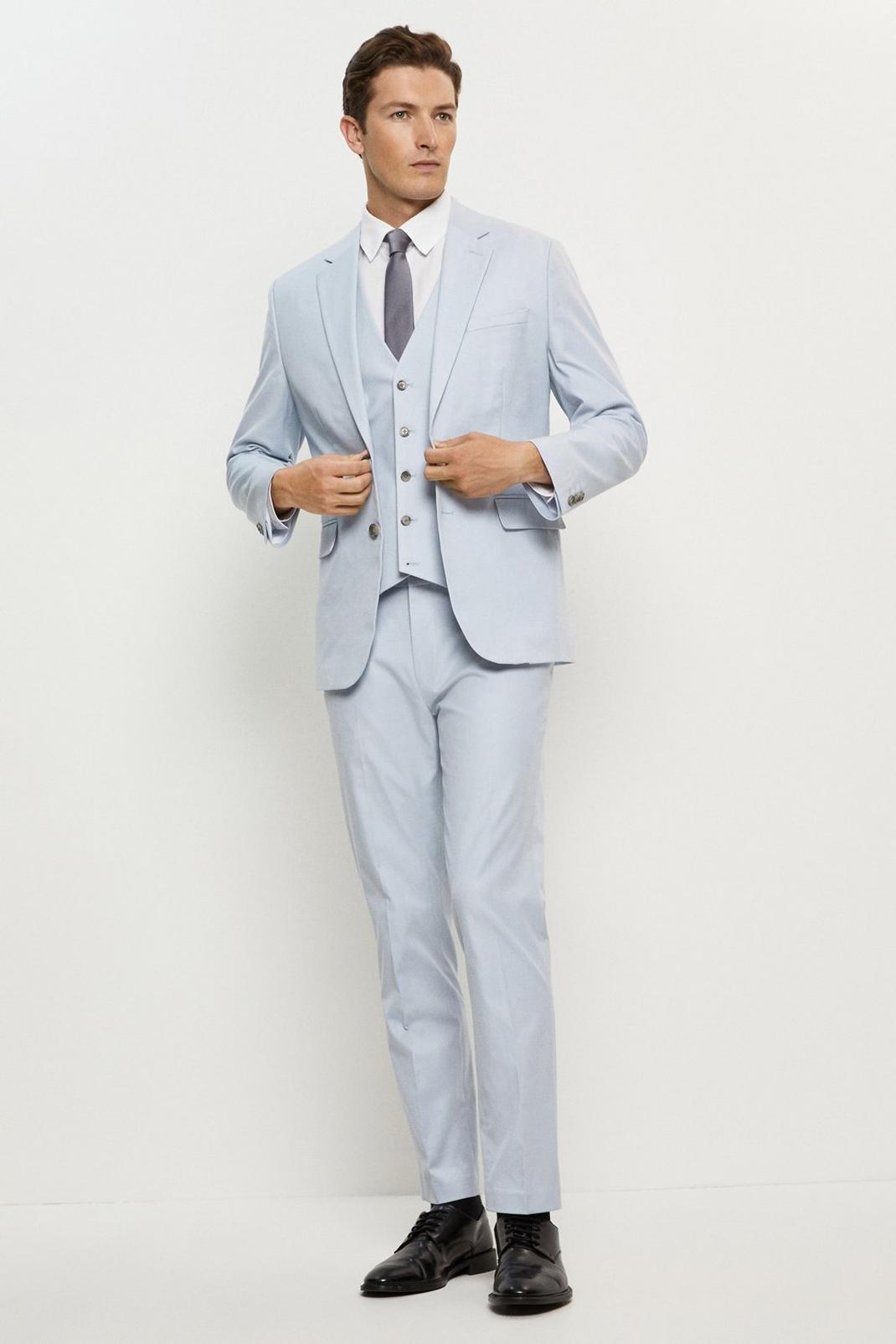 Slim Fit Blue Cotton Stretch Suit Jacket image number 1