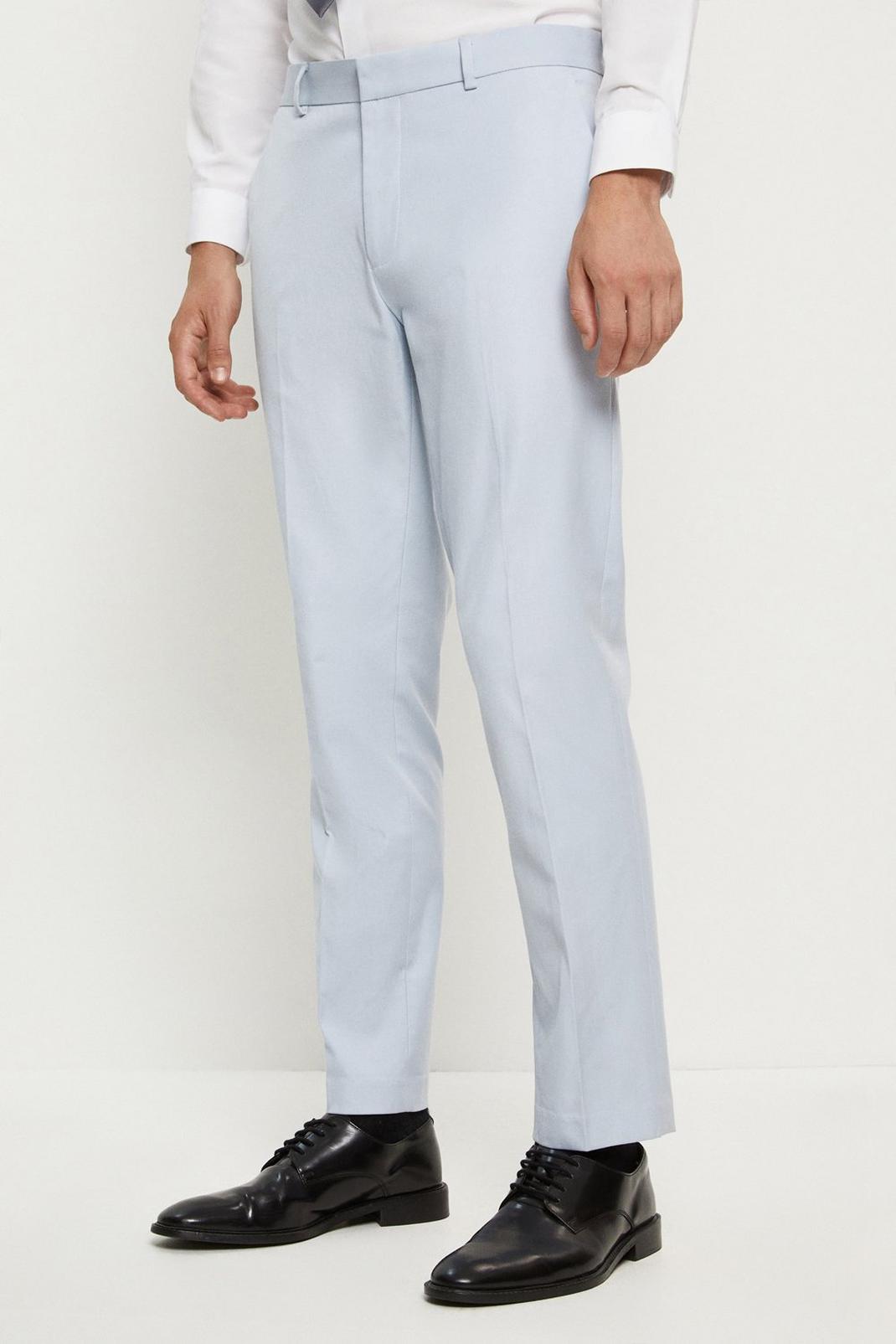 Slim Fit Blue Cotton Stretch Suit Trousers image number 1