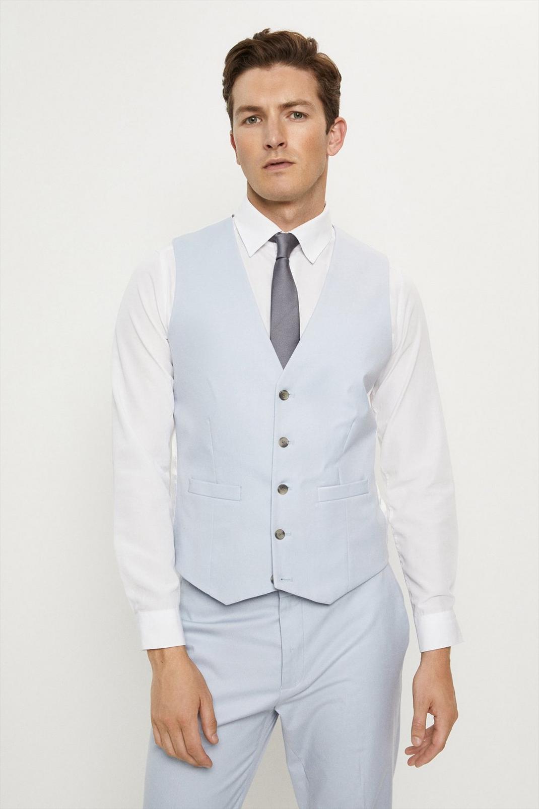 Slim Fit Blue Cotton Stretch Waistcoat image number 1