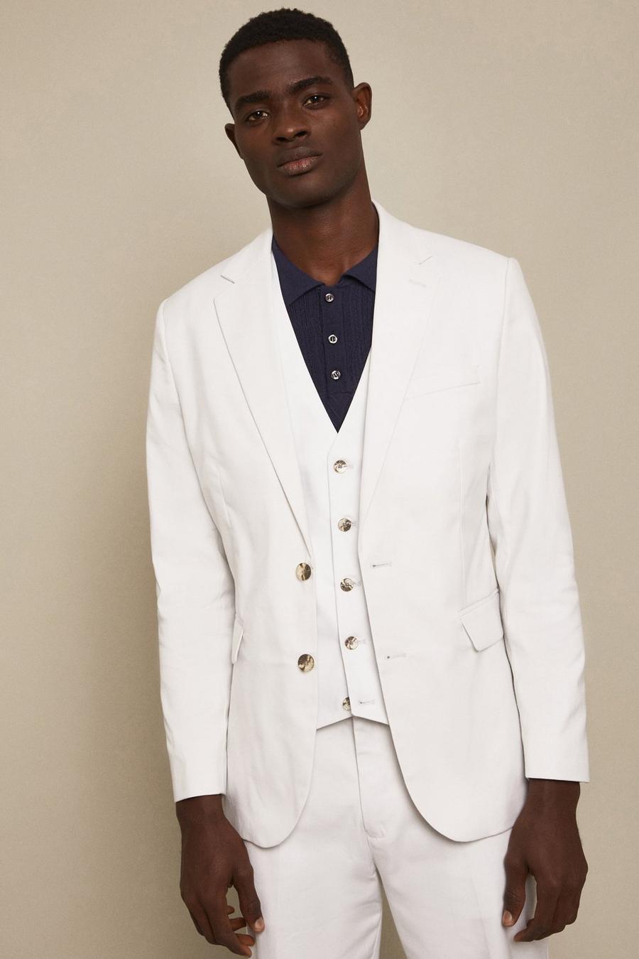 Tailored Fit Pale Grey Cotton Stretch Suit Jacket