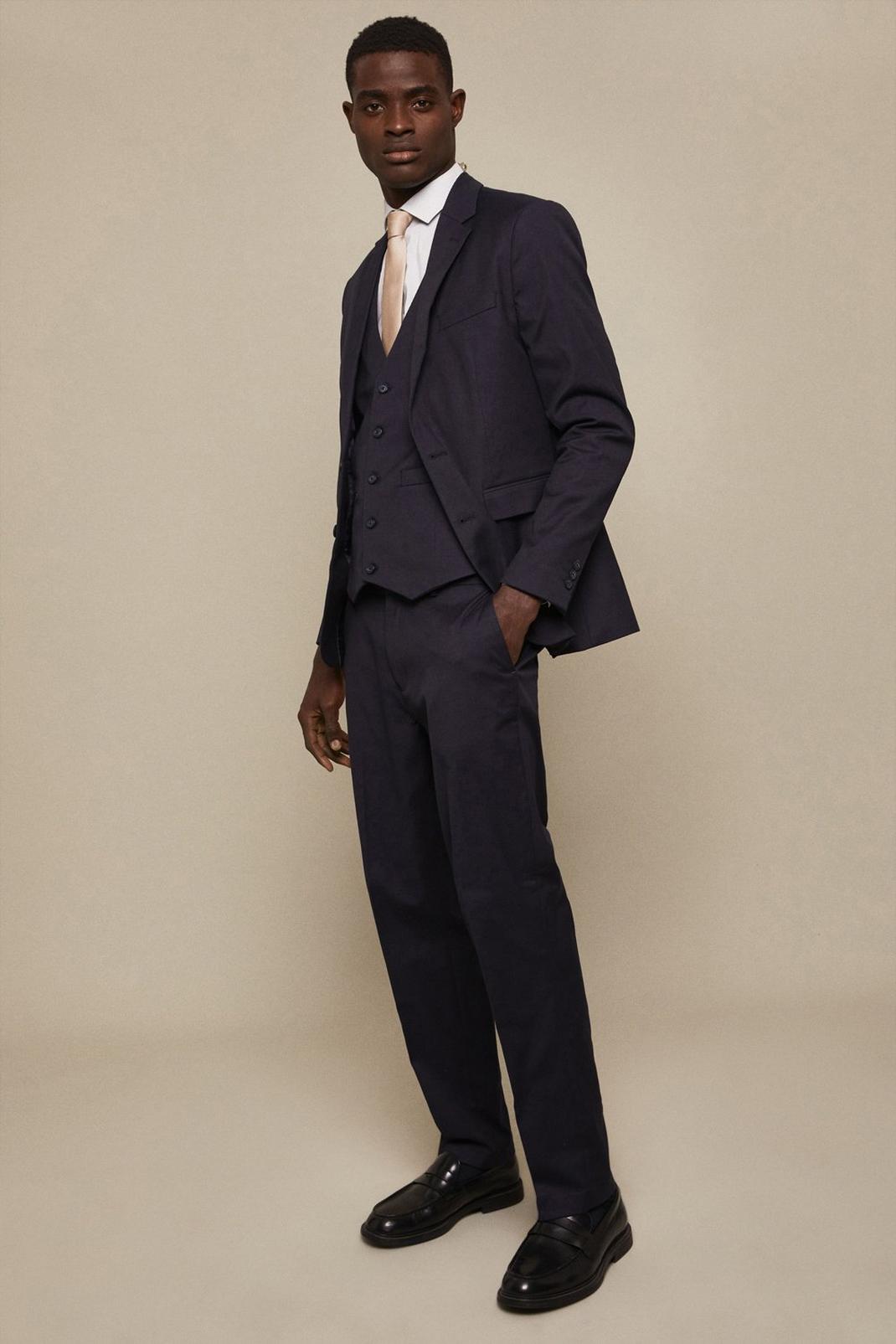 Tailored Fit Navy Cotton Stretch Suit Jacket image number 1