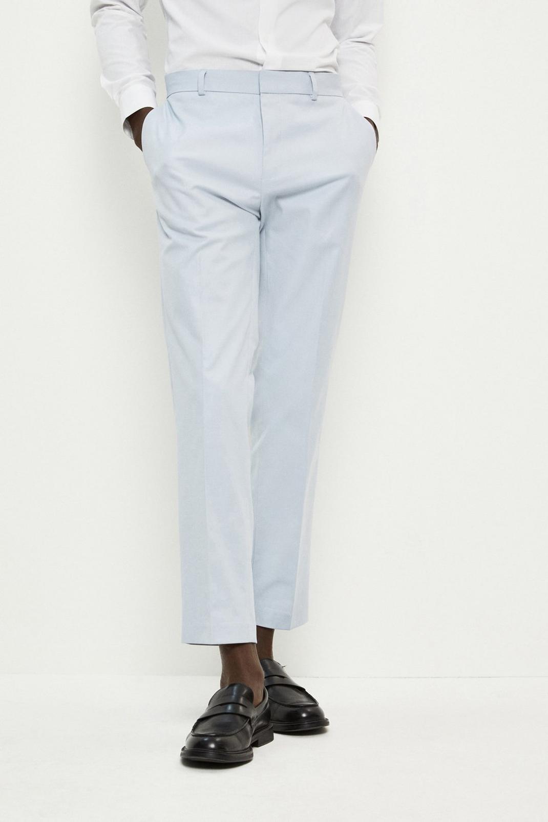 Tailored Fit Blue Cotton Stretch Suit Trouser image number 1