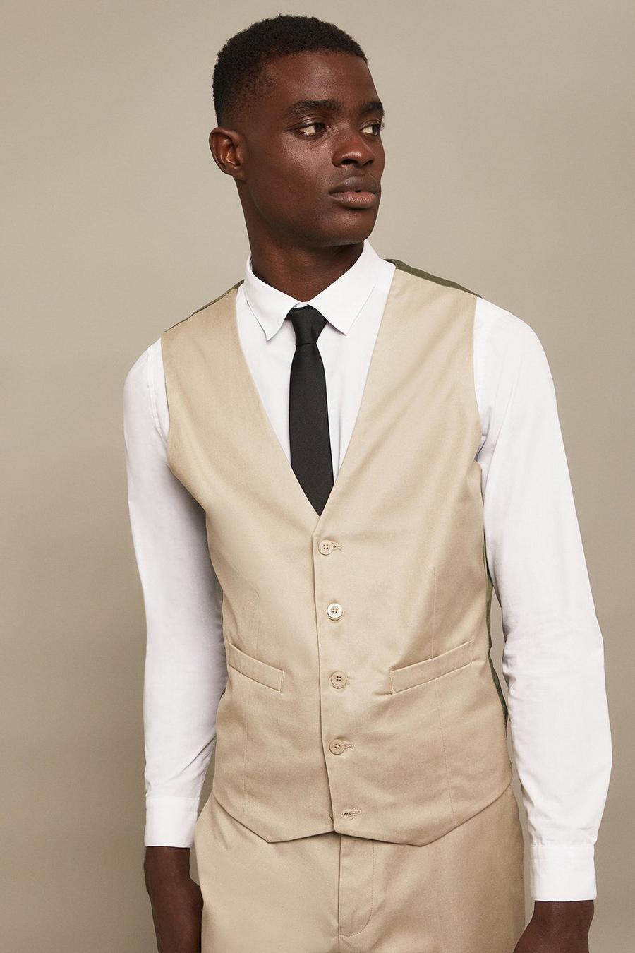 Tailored Fit Cotton Stretch Stone Waistcoat