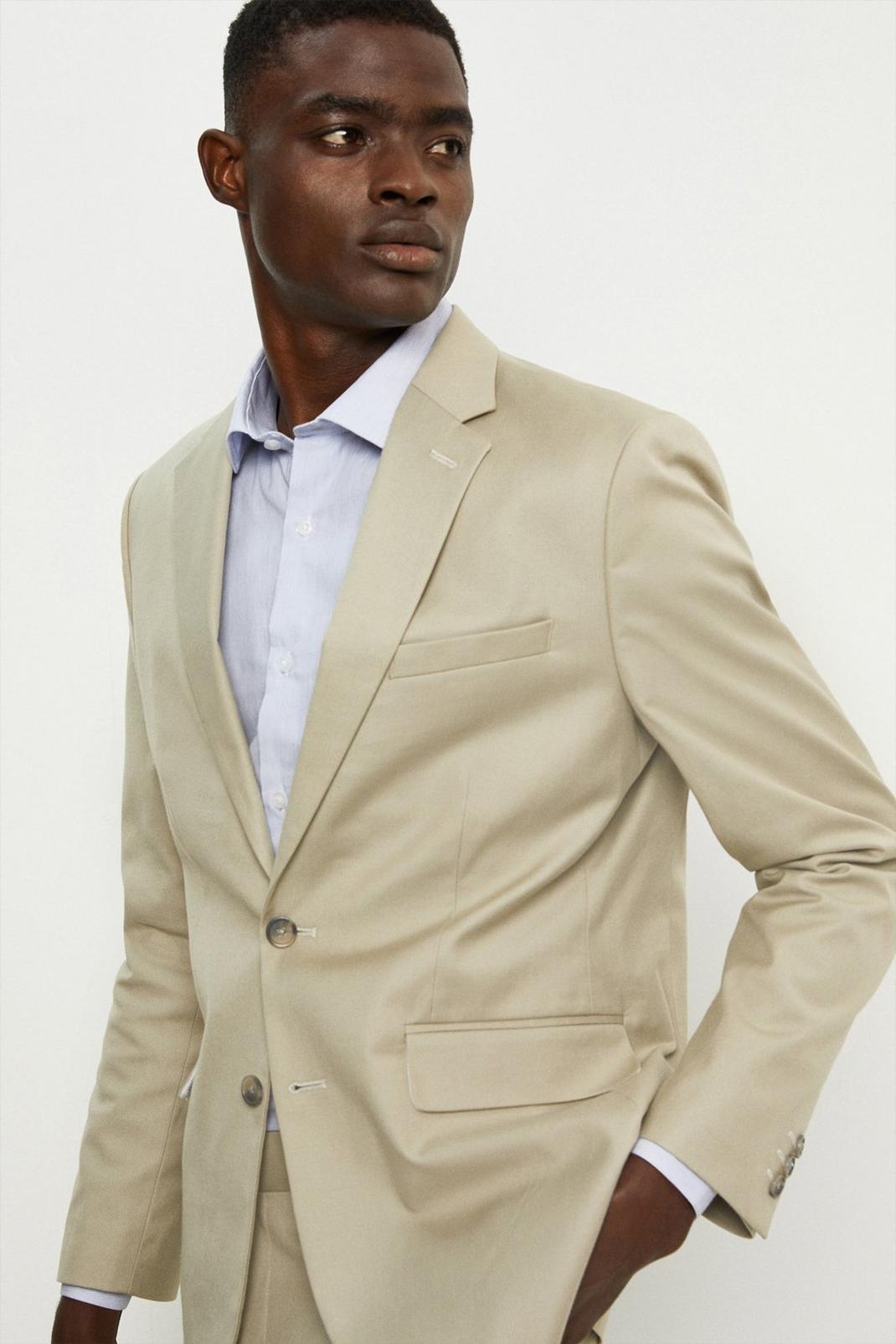 Khaki Slim Fit Stone Cotton Stretch Suit Jacket image number 1