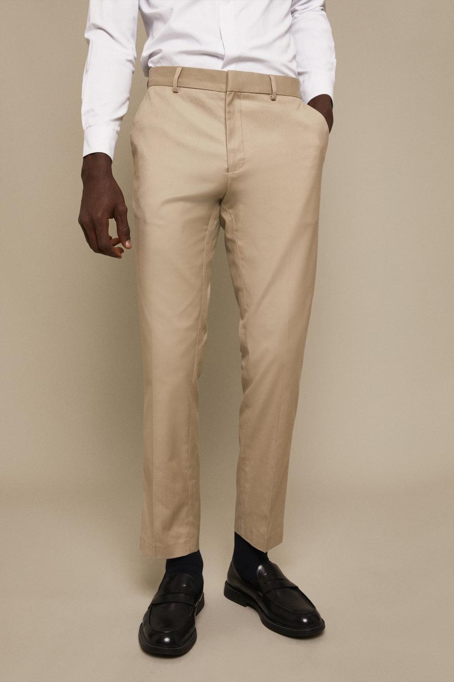 Slim Fit Stone Cotton Stretch Suit Trousers