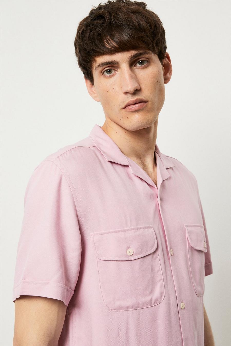 Slim Fit Pink Revere Short Sleeve Shirt