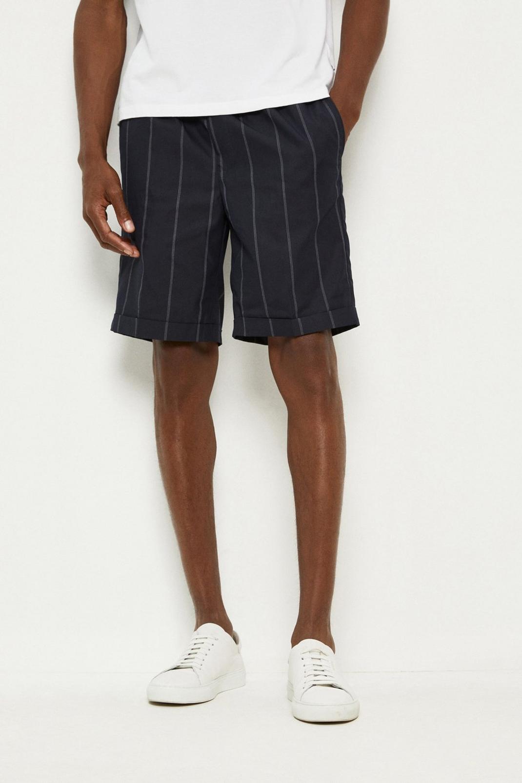 Navy Wide Stripe Pull On Shorts image number 1