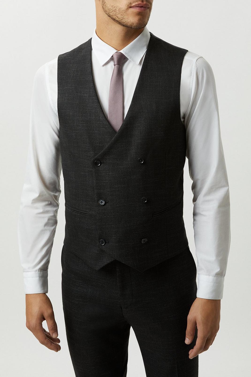 Slim Fit Black Textured Suit Waistcoat image number 1