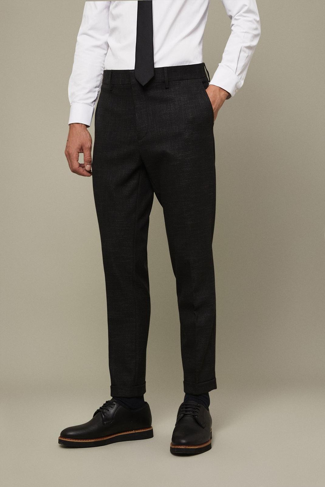 Slim Fit Black Textured Suit Trousers image number 1