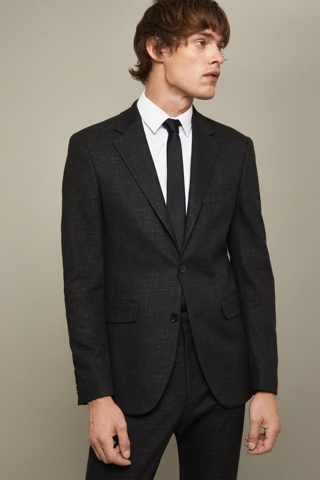Slim Fit Black Textured Suit Jacket image number 1