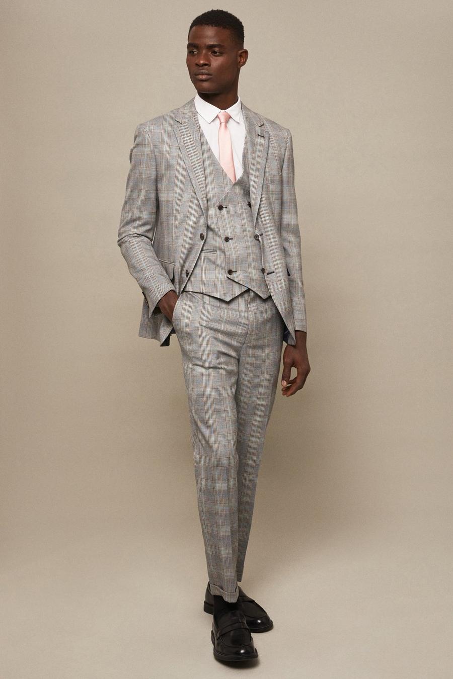 Slim Fit Grey Highlight Check Three - Piece Suit