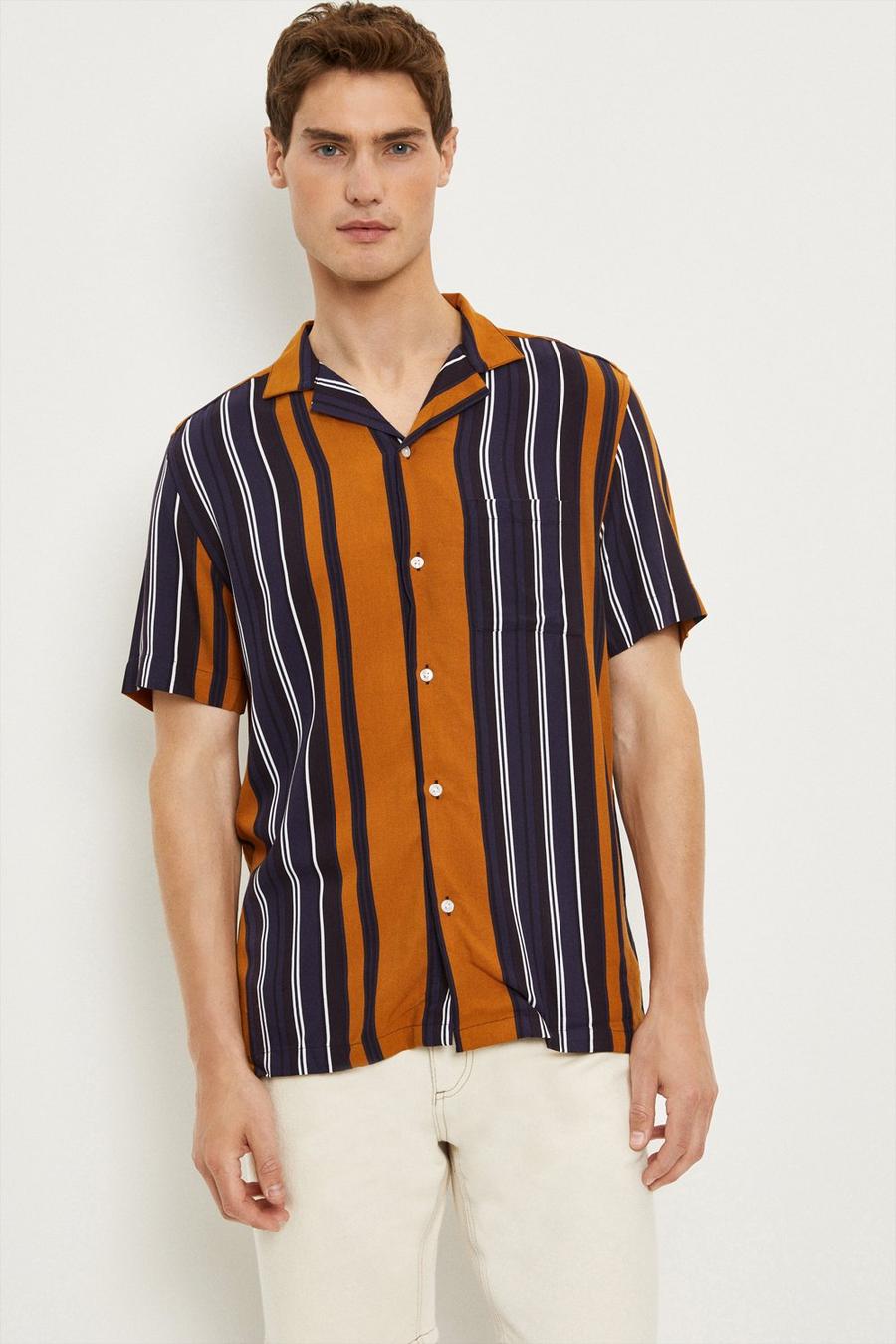 Short Sleeve Camel Stripe Shirt