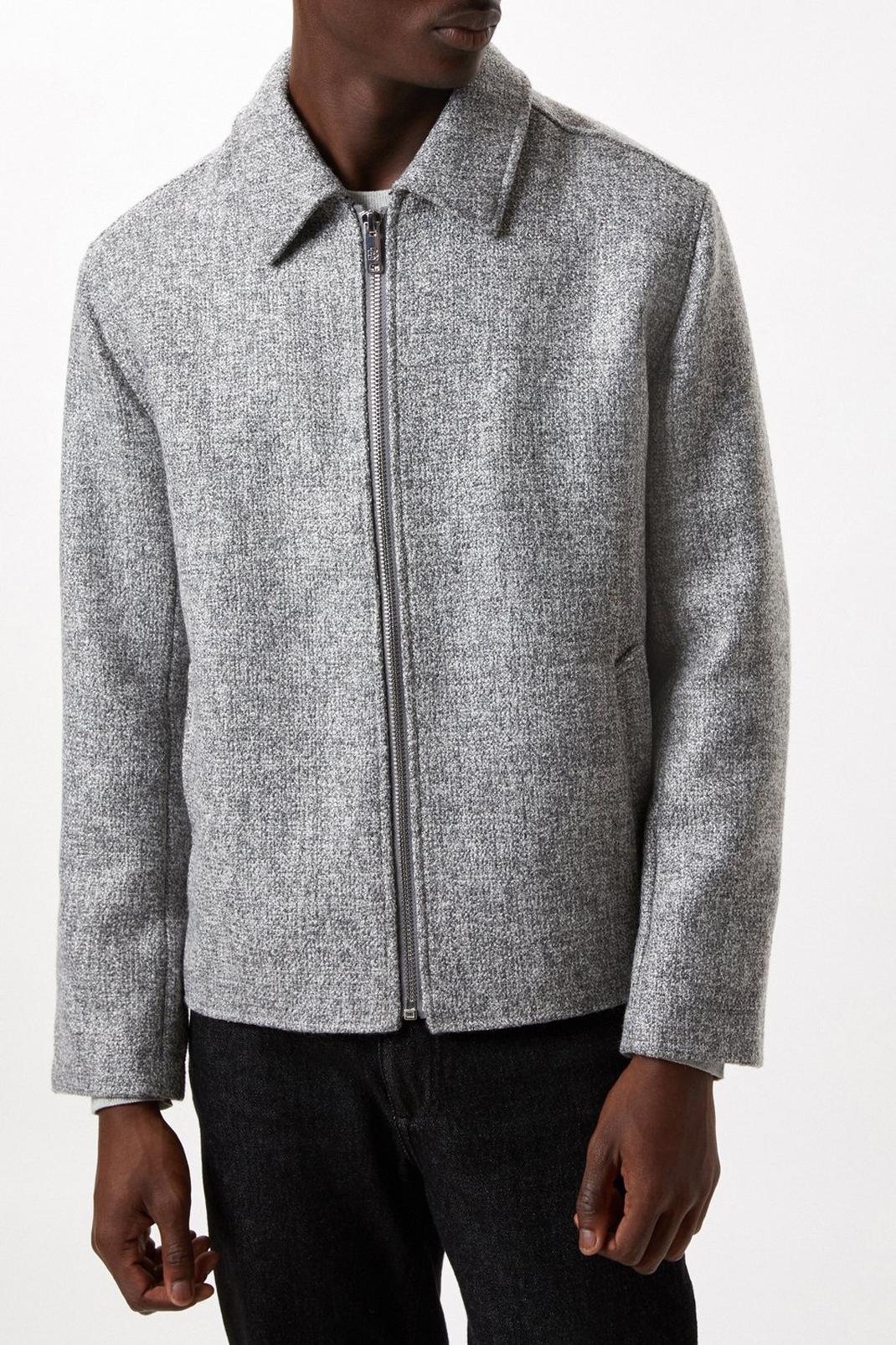Grey Textured Fall Collar Harrington Jacket image number 1