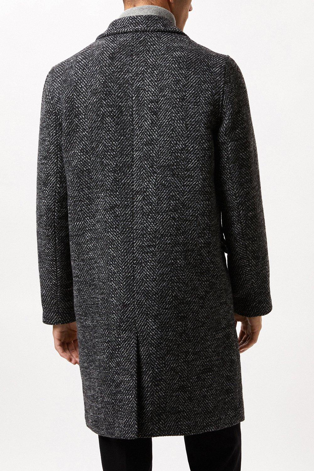 Herringbone Wool Blend Double Breasted Overcoat | Burton UK