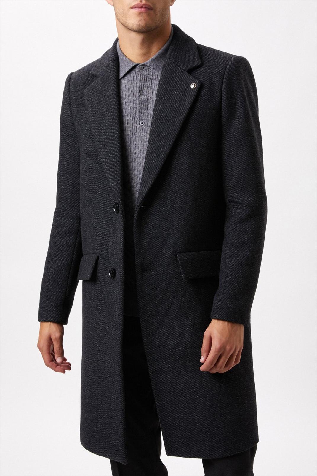 Charcoal Twill Wool Blend Overcoat image number 1