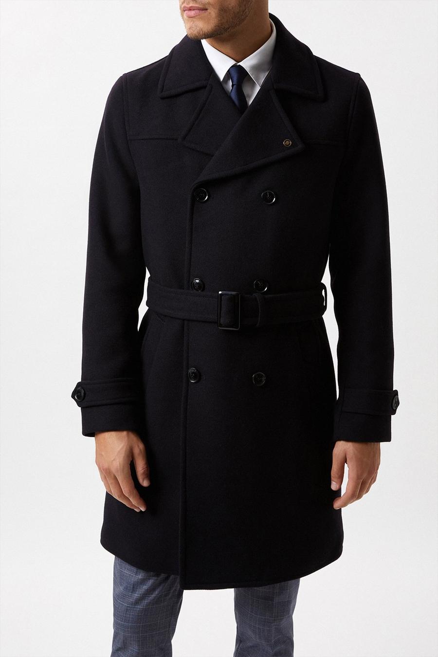 Twill Wool Blend Trench Coat