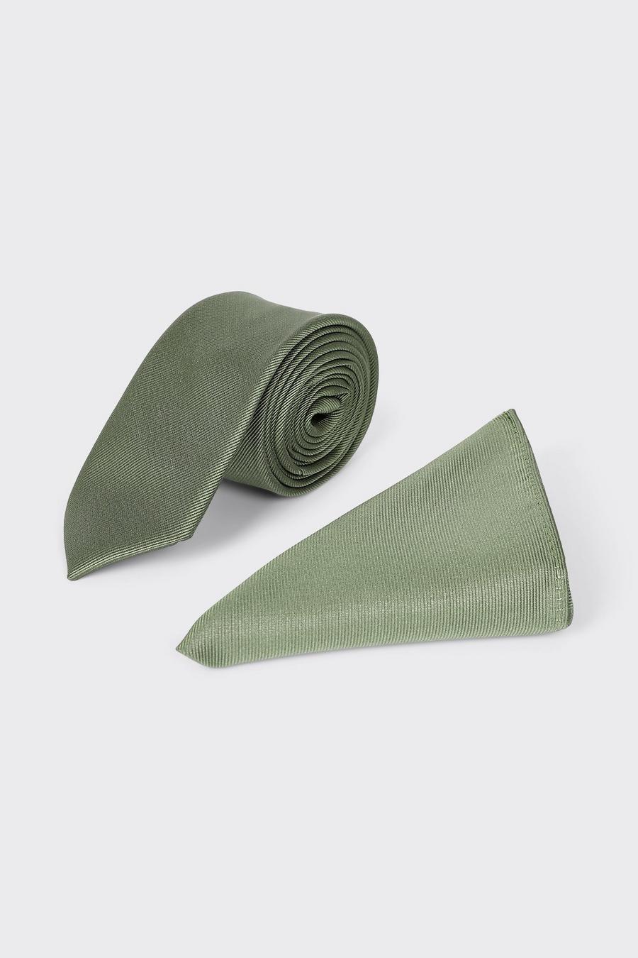 Khaki Tie And Pocket Square Set